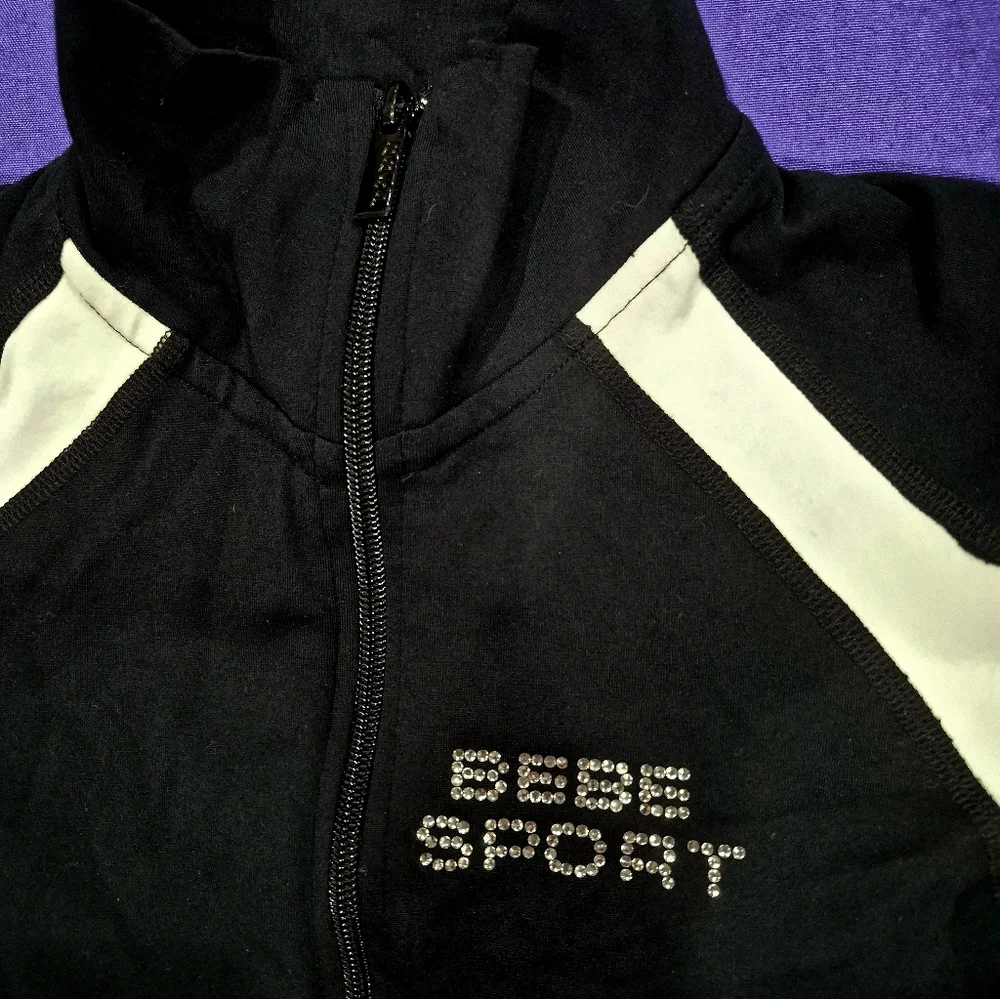 Bebe Sport 2-PC Crystals Logo Black/White Full Zip Jacket & Pants - XS/S. - Picture 9 of 11
